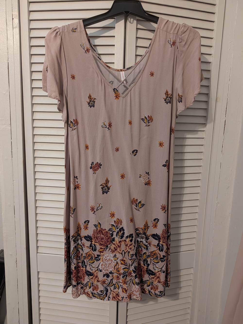 Xhilaration Dusty Rose Floral Border Midi Dress